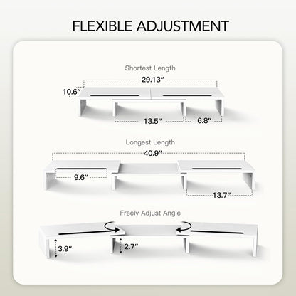 AMERIERGO Dual Monitor Stand Riser- 3 Shelf Screen Stand with Adjustable Length and Angle, 2 Extra Functional Slot Desktop Organizer Stand for PC, Computer, Laptop (White)
