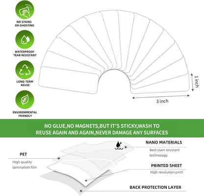 SVNOOC Multi-Use Label Stickers Small Sticky Notes, White Reusable Dry Erase Labels for Kids School Office Home Kitchen All Purpose Use Tags 42PCS (1x3 inches)