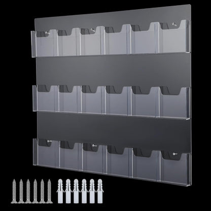 18 Pockets Acrylic Brochure Pamphlet Holder Wall Mount, 4 inches Pocket Brochure Display Stand, Pamphlet Display Stand Wall Mount, Clear Plastic Trifold Flyer Rack Literature Holder