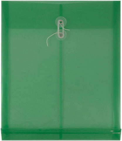 JAM PAPER Plastic Envelopes with Button & String Tie Closure - Letter Open End - 9 3/4 x 11 3/4 - Green - 12/Pack
