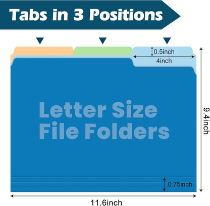 120 Pack Two-Tone Color File Folders, Bulk Letter Size Folders with 6 Assorted Colors, 1/3-Cut Tabs, School Office Supplies