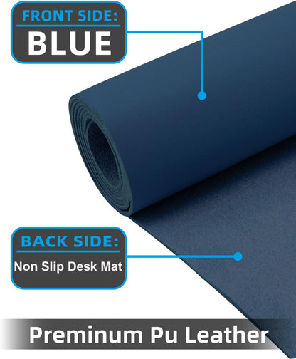 Leather Desk Protector, Non-Slip PU Laptop Mat for Office/Home - Waterproof Writing Pad (31.5"x15.7", Midnight Blue)