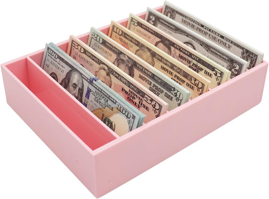 Money Organizer for Cash, 8 Compartment Pink Acrylic Money Holder, Cash Tray, Cash Box, Cash Organizer for Bills