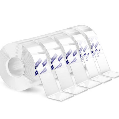 Nano Tape Adhesive Reusable,Double Sided Mounting Tape Heavy Duty Removable,Picture Hanging Strips Poster Putty,Clear Thick Gel Sticky Tack Wall Glue for Hangers,Photo(9.85 FT-5 Pack)