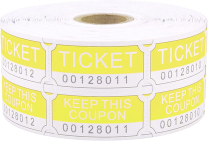 ESSENTIAL 1000 Yellow Double RaffleTickets Roll, Raffle Tickets Printable for Leisure, Movie Watching, Entertainment