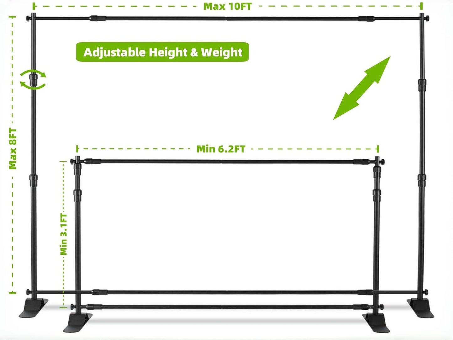 10x8ft Adjustable Metal Telescopic Tube Backdrop Stand，for Parties and Photography Sessions Heavy Duty Background Stand，Portable Install and Repeat use Banner Stand for Photoshoot，with Carrying Bag