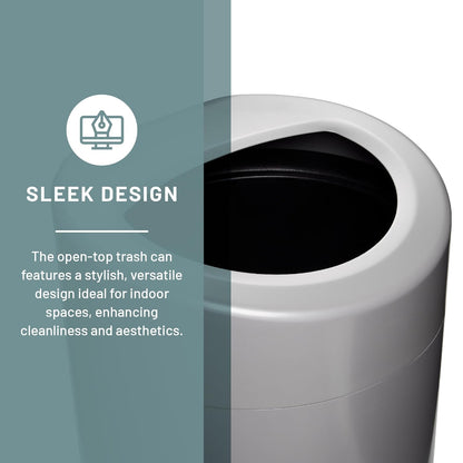Safco Open Top Trash Can, 30 Gallon Stainless Steel Modern Garbage Can for Indoor Use, Silver