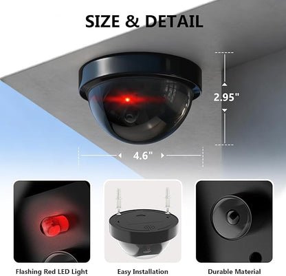 WALI Dummy Fake Security CCTV Dome Camera with Flashing Red LED Light with Security Alert Sticker Decals (SD-8), 8 Packs, Black