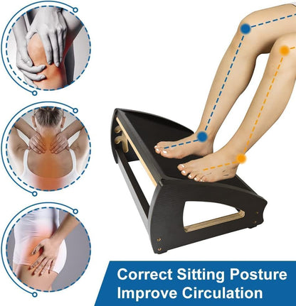 StrongTek Ergonomic Under Desk Footrest, 3 Adjustable Heights Wooden Office Footrest, Large Anti-Slip Surface, Improves Posture and Blood Circulation, up to 400lbs (Black)