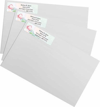 Soft Rose Watercolor Designer Rolled Address Labels with Elegant Plastic Dispenser