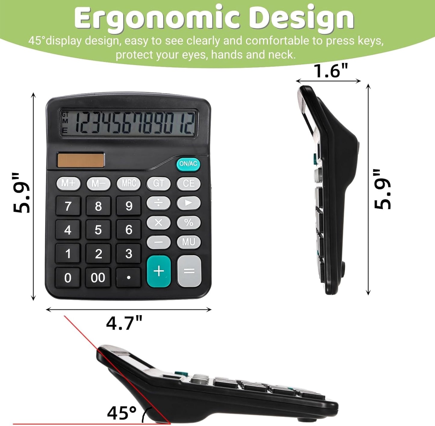 8 Pack Desktop Calculator 12 Digit, Solar Battery Basic Calculator, Dual Power Electronic Calculators with Large LCD Display, Sensitive Button Handheld Calculator for Office Home School, Black