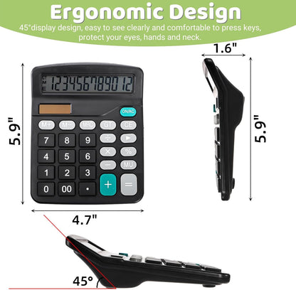 8 Pack Desktop Calculator 12 Digit, Solar Battery Basic Calculator, Dual Power Electronic Calculators with Large LCD Display, Sensitive Button Handheld Calculator for Office Home School, Black