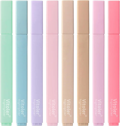 Vitoler Highlighters Assorted Colors,8 Pack,Soft Chisel Tip,Cute Highlighters Set for Aesthetic School Office Supplies,Book Markers