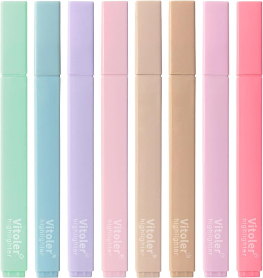 Vitoler Highlighters Assorted Colors,8 Pack,Soft Chisel Tip,Cute Highlighters Set for Aesthetic School Office Supplies,Book Markers