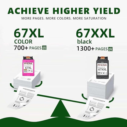 67XXL Ink Cartridge Replacement for Ink 67, 67xl Ink Cartridges Combo Pack Compatible with deskjet 4100 4100e 4152e 4155 4155e Envy 6000 6055e 6055 6400 6458 6458e 6452 6455e Printer(2PACK)