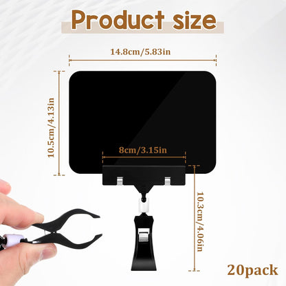 20 Pack Mini Plastic Chalkboard Sign, Price Tag Display with Rotating Clips, Double Head Rotating Merchandise Sign Clip Holder, Erasable Blackboard Holder for Business Supermarket Retail Display