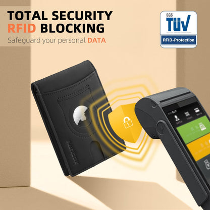 RUNBOX AirTag-Wallet-Mens-Slim-RFID Blocking Wallets Leather with Bill Compartment Air Tag Bifold Card Holder Wallet Gifts for Men Dad