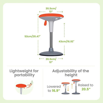 Wobble Stool for Kids Ages 7–12; Adjustable Height Wobble Stools for Classroom Seating with Soft Cushion; Flexible Wiggle Chair for Focus and ADHD Support + Bonus Visual Timer (Sunny Orange)