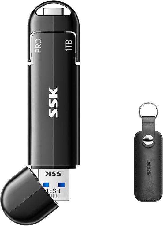 SSK 1TB USB Flash Drive SSD, External TLC NAND Solid State Drive Dual USBC & USBA Ports, Up to 1000MB/s High-Speed Portable 1TB USB Thumb Drive for iPhone 15/16/17 Pro Mac Android PC Backup