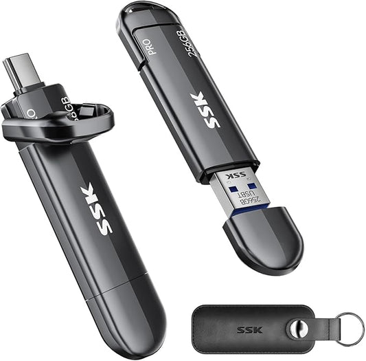 SSK USB Flash Drive 256GB SSD External, TLC NAND Solid State Drive Dual USBC & USBA Ports, Up to 1000MB/s High-Speed Portable 1TB USB Thumb Drive Stick for iPhone 15/16/17 Pro, Mac, Android, PC Backup