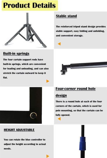 Projector Screen with Stand Outdoor 60 inch 4K HD 1.5-Gain Wrinkle-Resistant Movie Screen, 160° Viewing Angle, Projection Screen for Movie Night and Indoor 【60in】