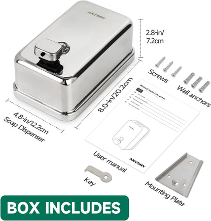 Commercial Wall Mounted Soap Dispenser 37oz 1100ml Large Capacity Polished Stainless Steel Manual Dispenser for High Traffic Restrooms