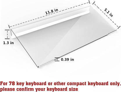 Acrylic Tilted Computer Keyboard Stand for Compact Keyboard, 78 Keys Keyboard, with White Silicone Strip, 11.8 Inch Width