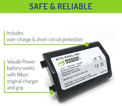 Wasabi Power Battery for Nikon EN-EL18d (2-Pack) and Nikon Z9, D4, D4S, D5, D6