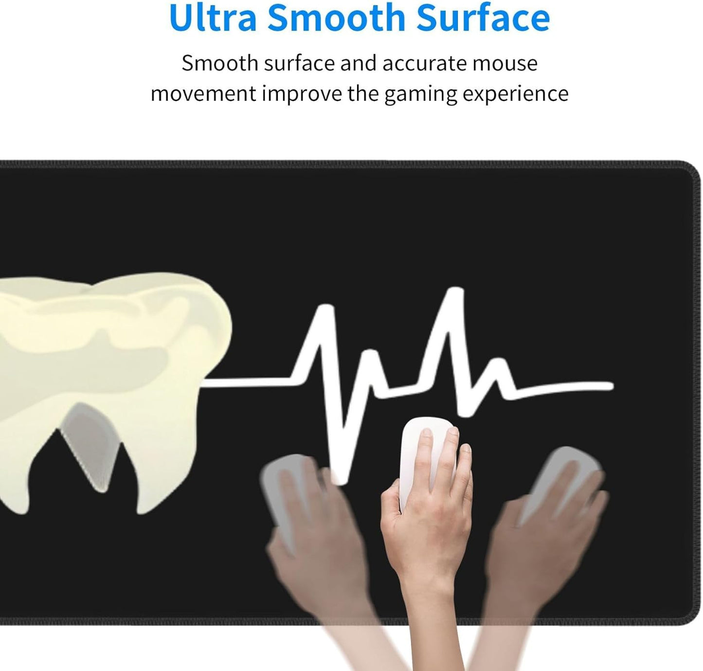 Tooth Dentist Mouse Pad, Heartbeat Dental Assistant Large Big Gaming Mouse Pad Desk Pad, Mousepad with Non-Slip Rubber Base, Extended XXL Mouse Mat for Computer Laptop Office Accessories