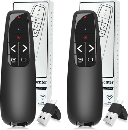 (2 Units) Wireless Presentation Clicker PowerPoint Presenter Remote: Clicker with Red Laser Pointer Long Range PPT Control -Power Point Google Slide Advancer for Mac Laptop PC Computer Keynote