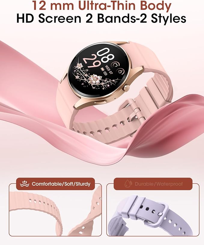 Smart Watches for Women Fitness Watch, IP68 Waterproof Fitness Tracker Smart Watch with Heart Rate/Sleep/SpO2 Monitor/Bluetooth Call/110+ Sport Modes, 1.26" HD Smartwatch for Android & iPhones,2 Bands
