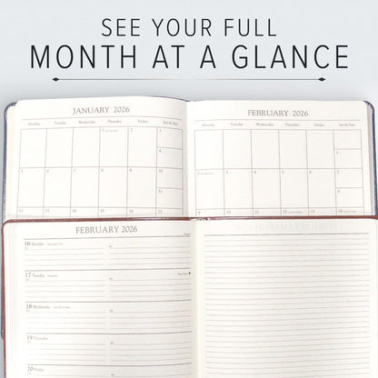 Gallery Leather Academic Planner 2025-2026, Teacher and Student Weekly Monthly Planner, Elegantly Bound Calendar with Gold-Gilded Page Edges, 18 Months - Acadia Lime - 9x7"