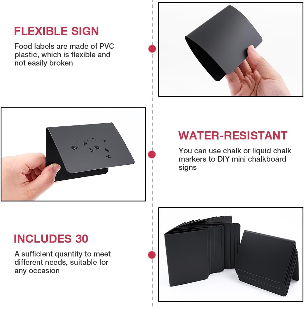 30 Pack Food Labels for Party Buffet, 4x3 Inches Mini Chalk Board Signs, Reusable Food Labels, Buffet Display, Name Tag