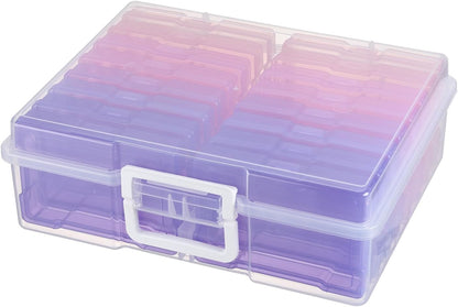 novelinks Photos Organizer 4" x 6" Photo Storage Box with Handle - 16 Inner Photo Cases Photo Box Storage Picture Organizers and Storage (Pink Purple Gradient)