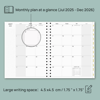 POPRUN Monthly Planner 2025-2026 Spiral Hardcover (8'' x 10''), 18 Months Calendar (Jul.2025 - Dec.2026)- 2 Pages per Month with Dotted Note Pages, Sunday Start, Laminated Tab - Navy Blue