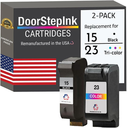 DoorStepInk Remanufactured Ink Cartridges for HP 15 C6615DN Black & HP 23 C1823A Color 2 Pack – Compatible with HP DeskJet 810 C DeskJet 812 C PSC 500 PSC 500 xi – High Yield USA Made