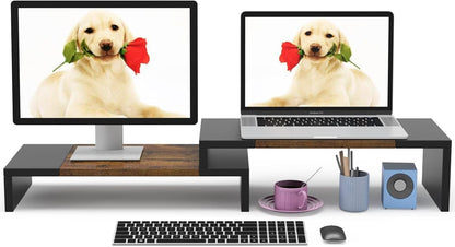 WESTREE Dual Monitor Stand - Riser 2 Shelf Computer with Adjustable Length and Angle, Stands for Monitors, Desktop Organizer PC, Computer, Laptop