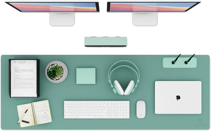 K KNODEL Large Office Leather Desk Mat, Mouse and Keyboard Pad, Computer and Laptop Mat, Desktop Protector and Cover, Writing Pad and Blotter (47.2"x17", Green)