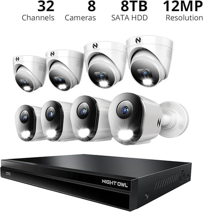 2-Way Audio 32 Channel 12MP NVR with 8TB HDD and 8 Wired IP 4K Deterrence Cameras - 4 Bullet 4 Dome