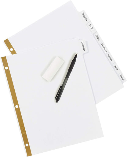 Avery Big Tab Write & Erase Paper Dividers with Gold Reinforcement, 8-Tab Set, White, 6 Sets (21213)