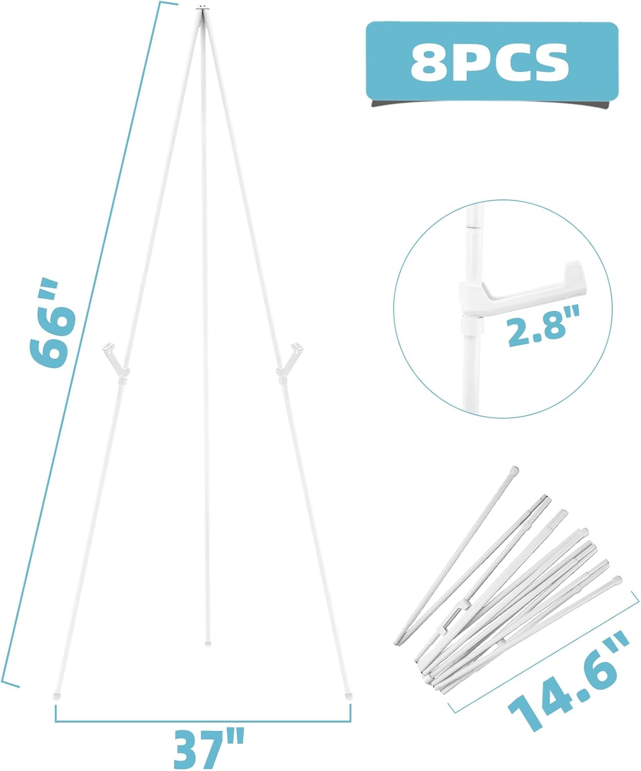 8PCS White Easel Stand for Wedding Sign Stand, 65 Inch Adjustable Metal Easels for Display, Portable Folding Easel for Wedding, Display Show, Arts, Poster with Portable Bags