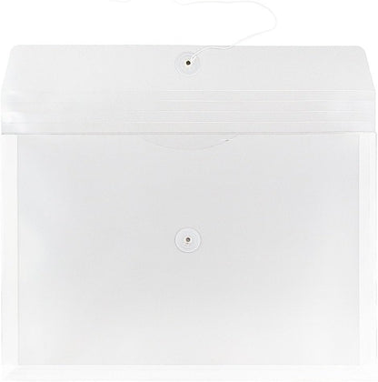 JAM PAPER Plastic Envelopes with Button & String Tie Closure - Legal Booklet - 9 3/4 x 14 1/2 - Clear - 12/Pack