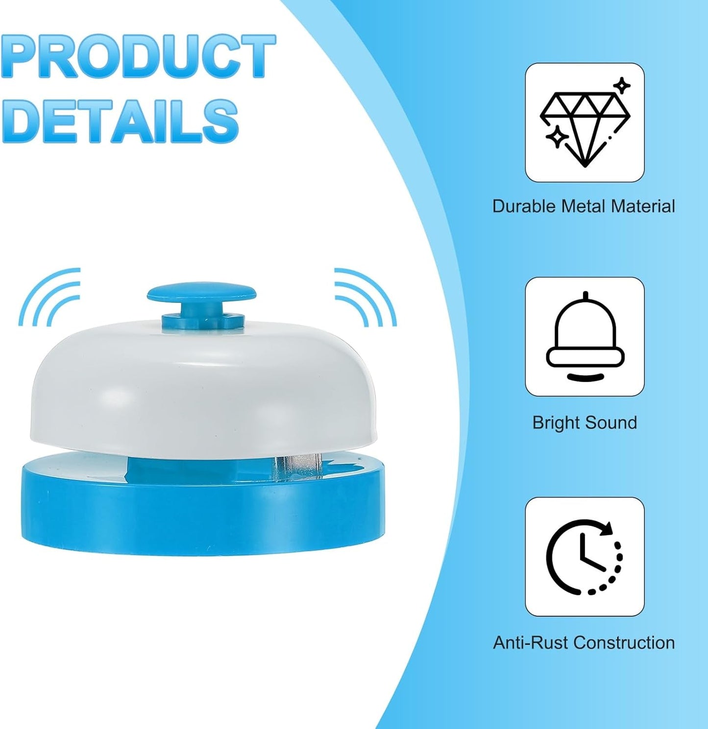 PATIKIL 6 Pcs Desk Call Bell 2.5" Dia with Metal Anti-Rust Construction Blue/White