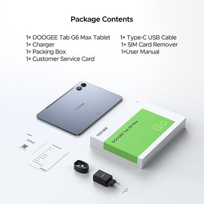 DOOGEE Tab G6 MAX Android 16 Tablet, 13.4 inch Tablet 90Hz 7.7 mm Ultra-Thin Gaming Tablets with Gemini AI, 32GB+256GB/2TB TF, 11000mAh+18W, UNISOC T7280 Octa-Core, 13MP+8MP, Dual Speakers/Face ID