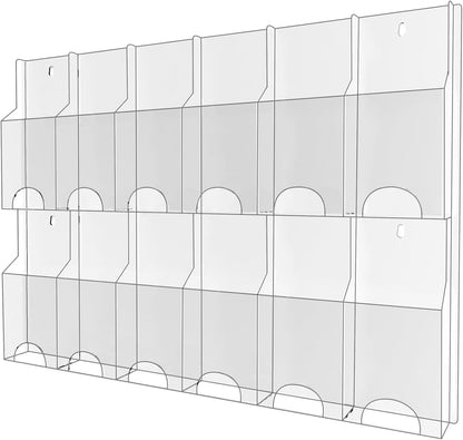 Acrylic Brochure Pamphlet Holder, 12 Pamphlet Holders, Clear Brochure Display Stand Wall Mount, Trifold Flyer Rack, Literature Storage Rack for Home, Offices, Waiting Room