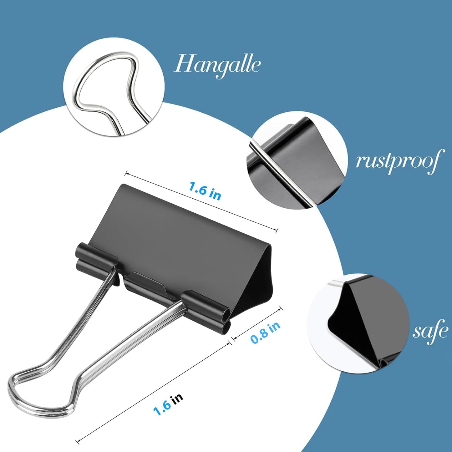 Ufmarine 72 Pcs Large Binder Clips 1.6 inch Length, Big Paper Clips for Office