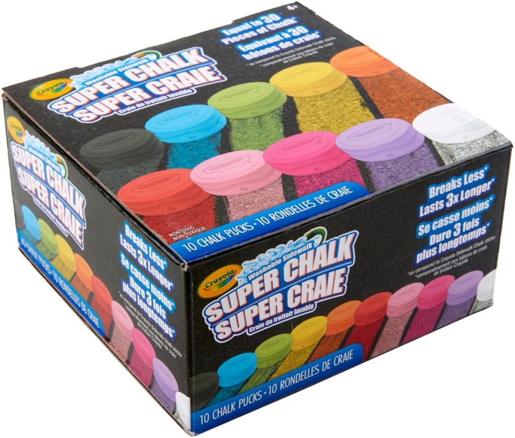 Crayola Washable Sidewalk Chalk for Kids, Long Lasting Super Chalk Set, Outdoor Chalk, 10 Assorted Colors