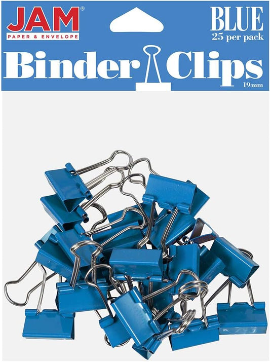 JAM PAPER Colorful Binder Clips - Small - 3/4 Inch (19 mm) - Blue Binderclips - 25/Pack