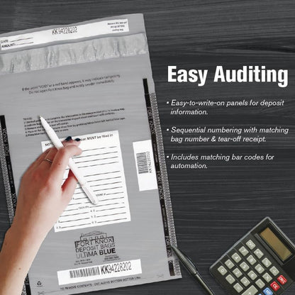 BankSupplies Ultima Blue Clear Deposit Bags | 10W x 14H | Pack of 100 | Transit, Transfer, Valuables | Tamper Evident Tape | Captive Flap Closure | Security Deposit Bag