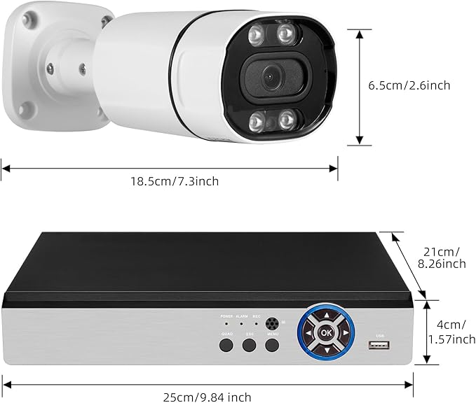8CH Wired Security Camera System,H.265+ Surveillance Video Recorders with 2 x 2592P 5MP Wired IP66 Bullet Cameras,for Indoor Outdoor Use,500G HDD Included, Email Alert,Mobile APP & PC Remote